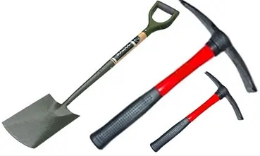 spade pick axe or hand mattock